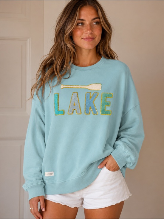 Simply Southern Tops - Simply Southern Light Blue LAKE Embroidered Crewneck Sweatshirt